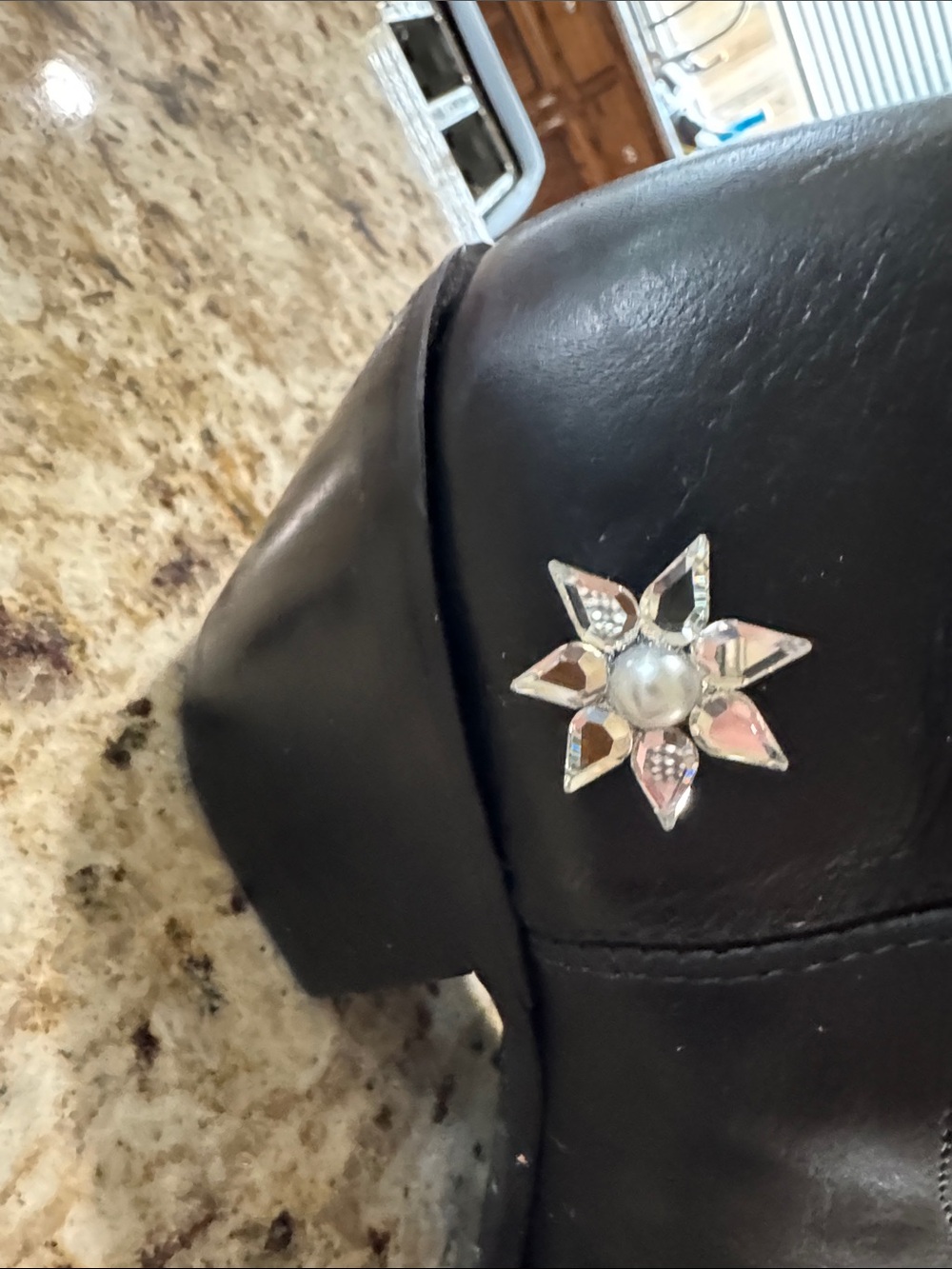 Tony Lama Black Leather Western Knee-High Boots wPearl Detail and Star Accent - Picture 6 of 10